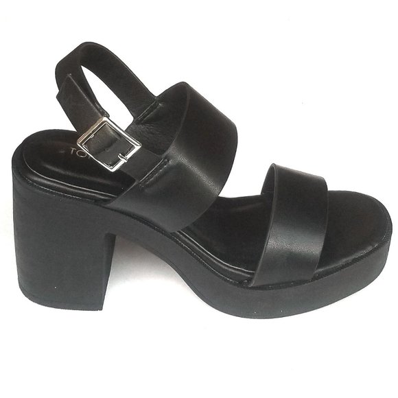 New Black Platform Chunky Heel Sandals - Picture 1 of 4